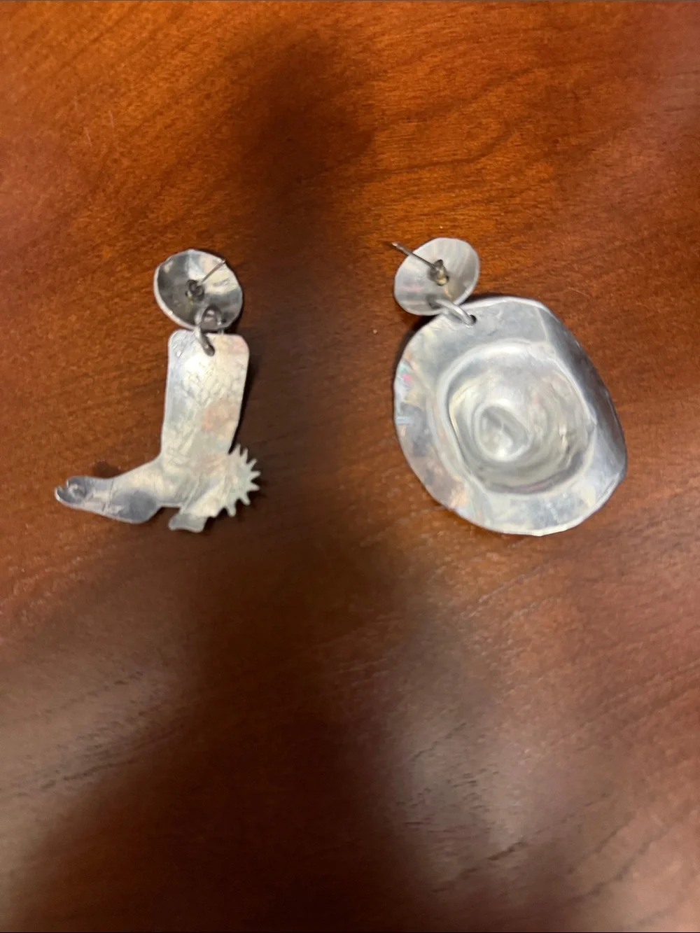 Ultra Lite Western Boot and Hat Drop Earrings in Shiny Silver Tone